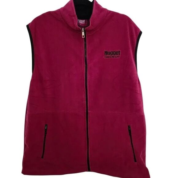 Nugget Jackets & Blazers - Nugget Casino Resort Unisex Magenta Fleece Vest Full Front Zip Zip Pockets Large